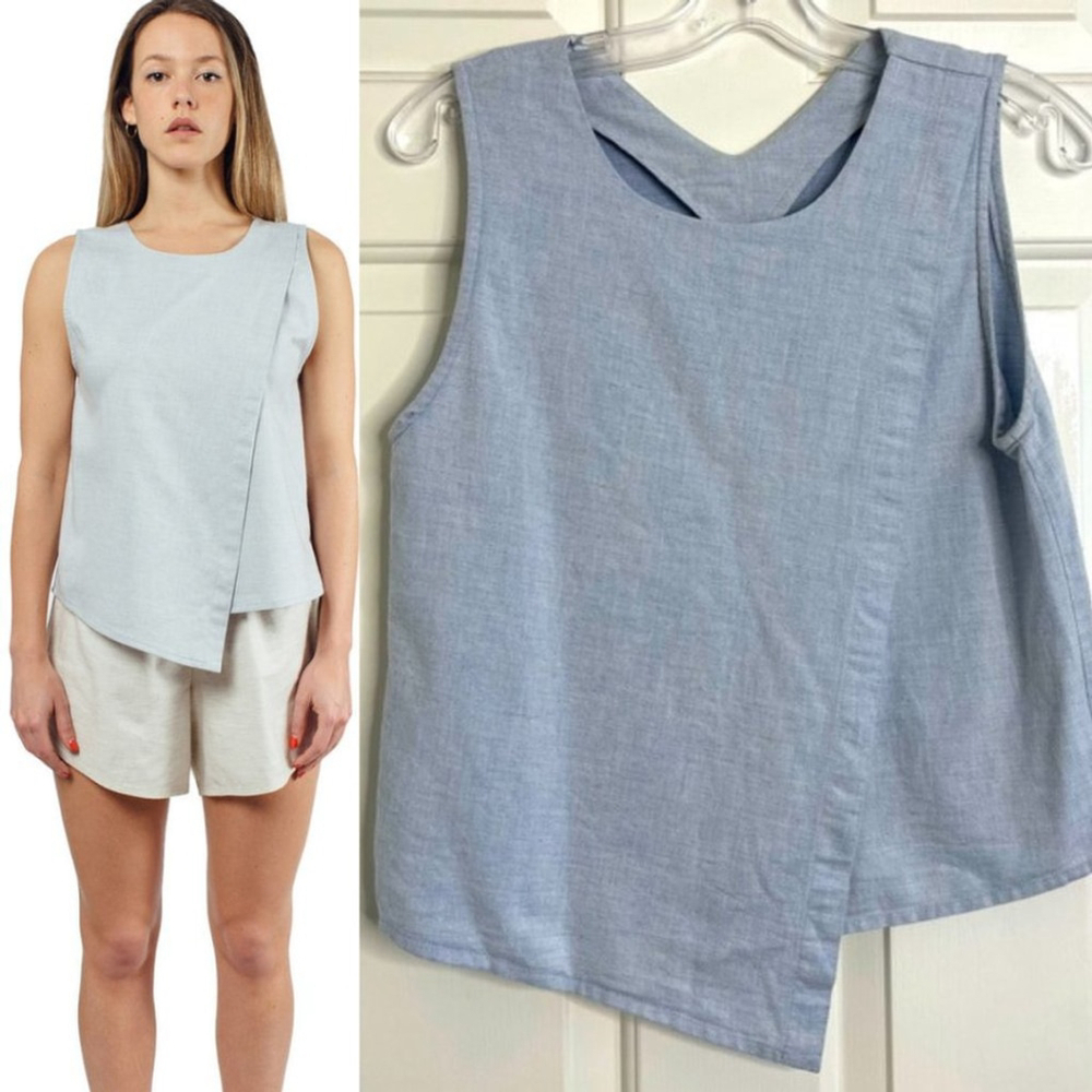 Priory Flax Cotton Sleeveless Top S/M Light Blue